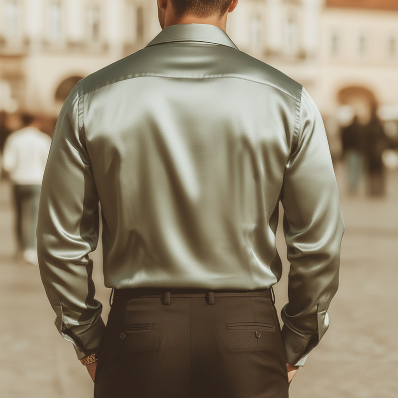 Men's Classic Business Mint Green Satin Long-sleeved Shirt MTZ0741A3U