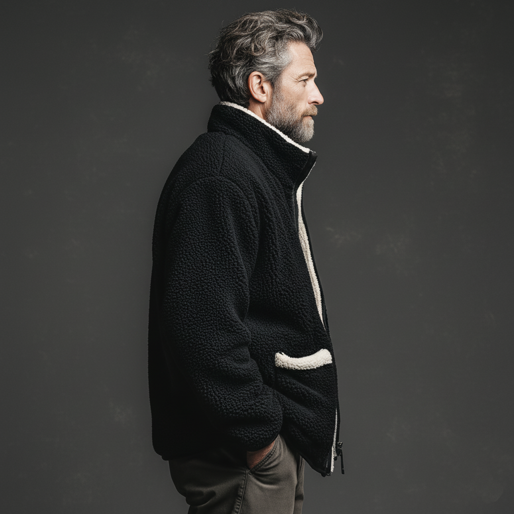 Men's Classic Casual Stand-up Collar Multi-pocket Teddy Fleece Jacket MTA2039J5K