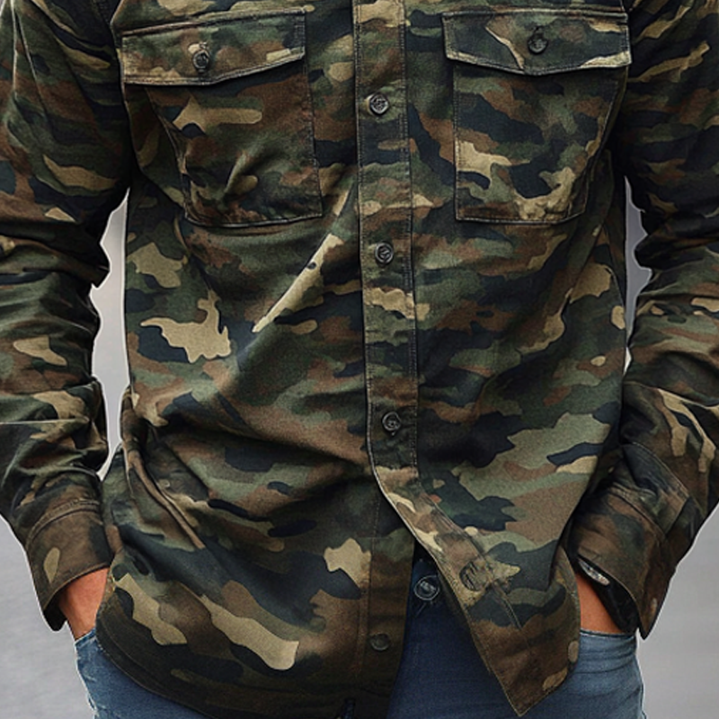 Men's Camouflage Print Multi-pocket Long Sleeve Shirt MTA2235G1X
