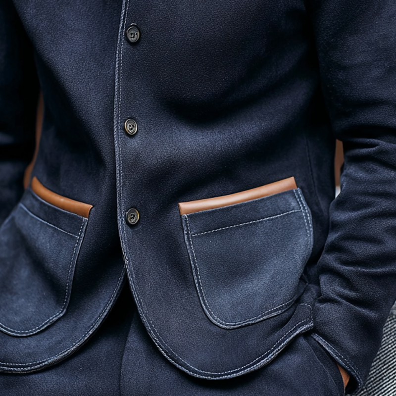 Men's PU Splicing Pocket Faux Suede Stand Collar Single Breasted Casual Jacket MTA1945H4Z