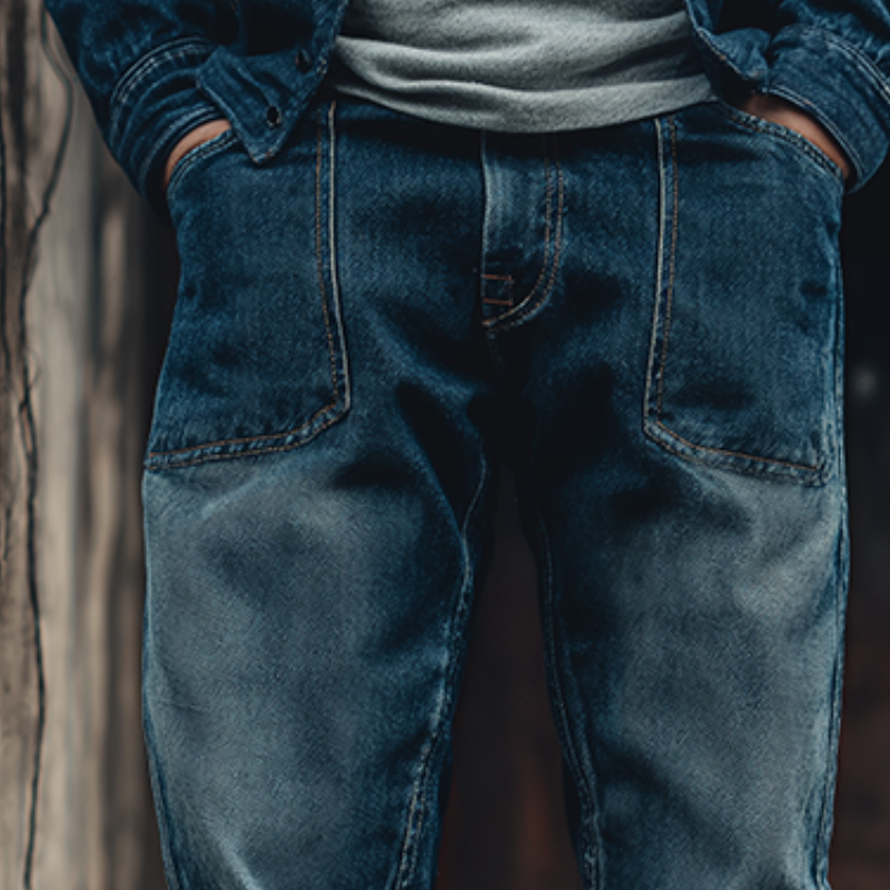 Men's Vintage Washed Distressed Denim Lumberjack Casual Trousers MTA3199G9TO