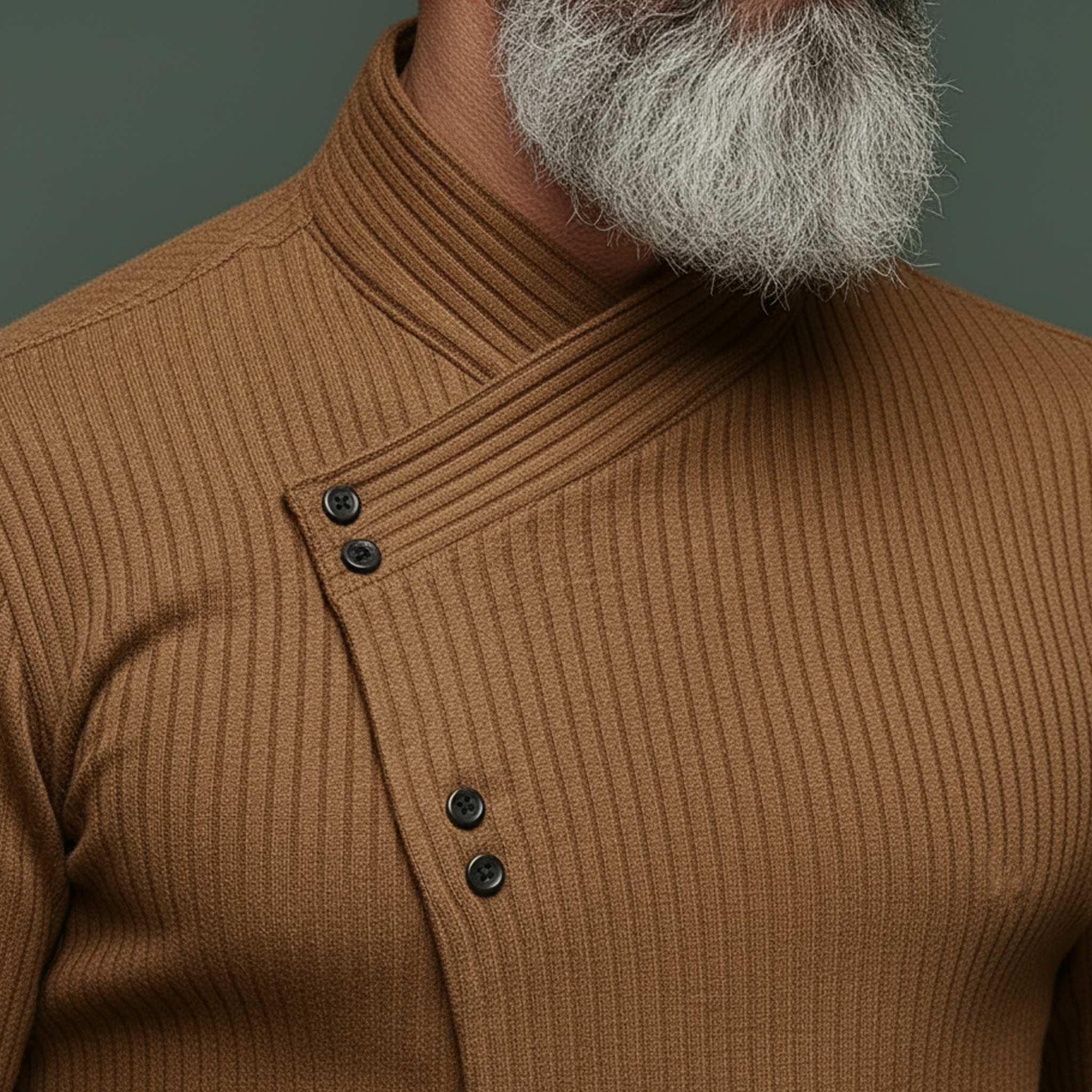 Men's Classic Casual Rugged Style Stand-collar Ribbed Long-sleeved Shirt MTA2368L9K