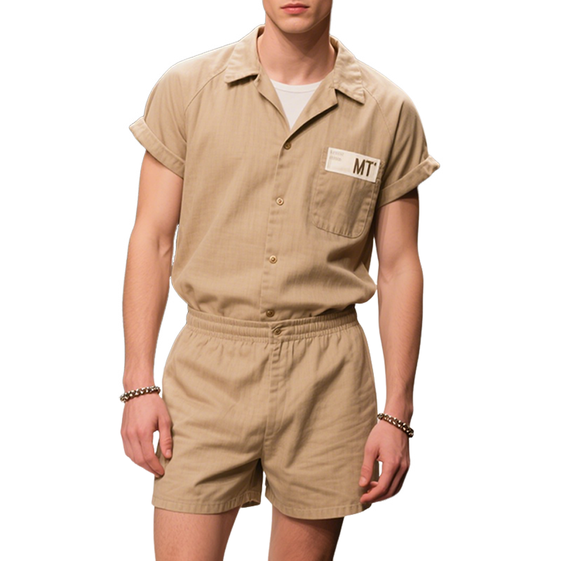 Herre retro casual Iron Window Trend Free Lapel skjorteshorts todelt sett MTA2334F0TO
