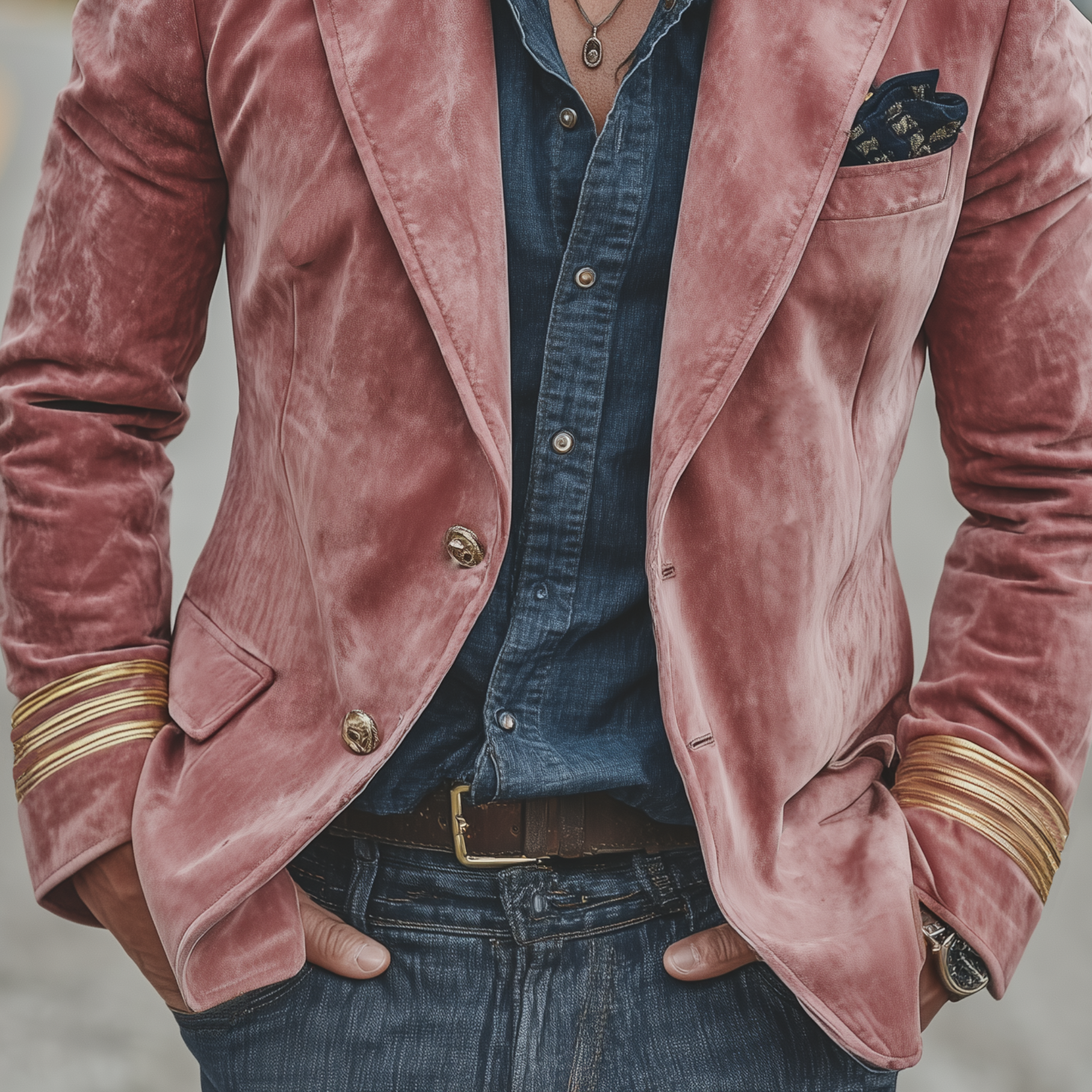 Men's Classic Retro Pink Suede Single-breasted Slim-fit Blazer MTA1558I8K