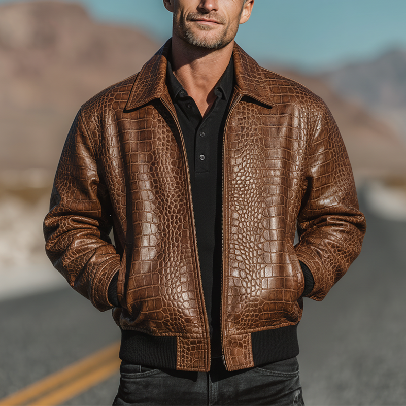 Men's Winter Fashion Crocodile Pattern PU Leather Jacket MTA2900I4P