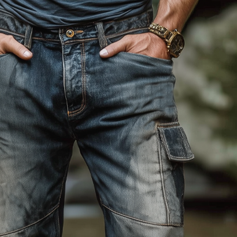 Men's Outdoor Vintage Distressed Multi-pocket Jeans MTA1649G8U