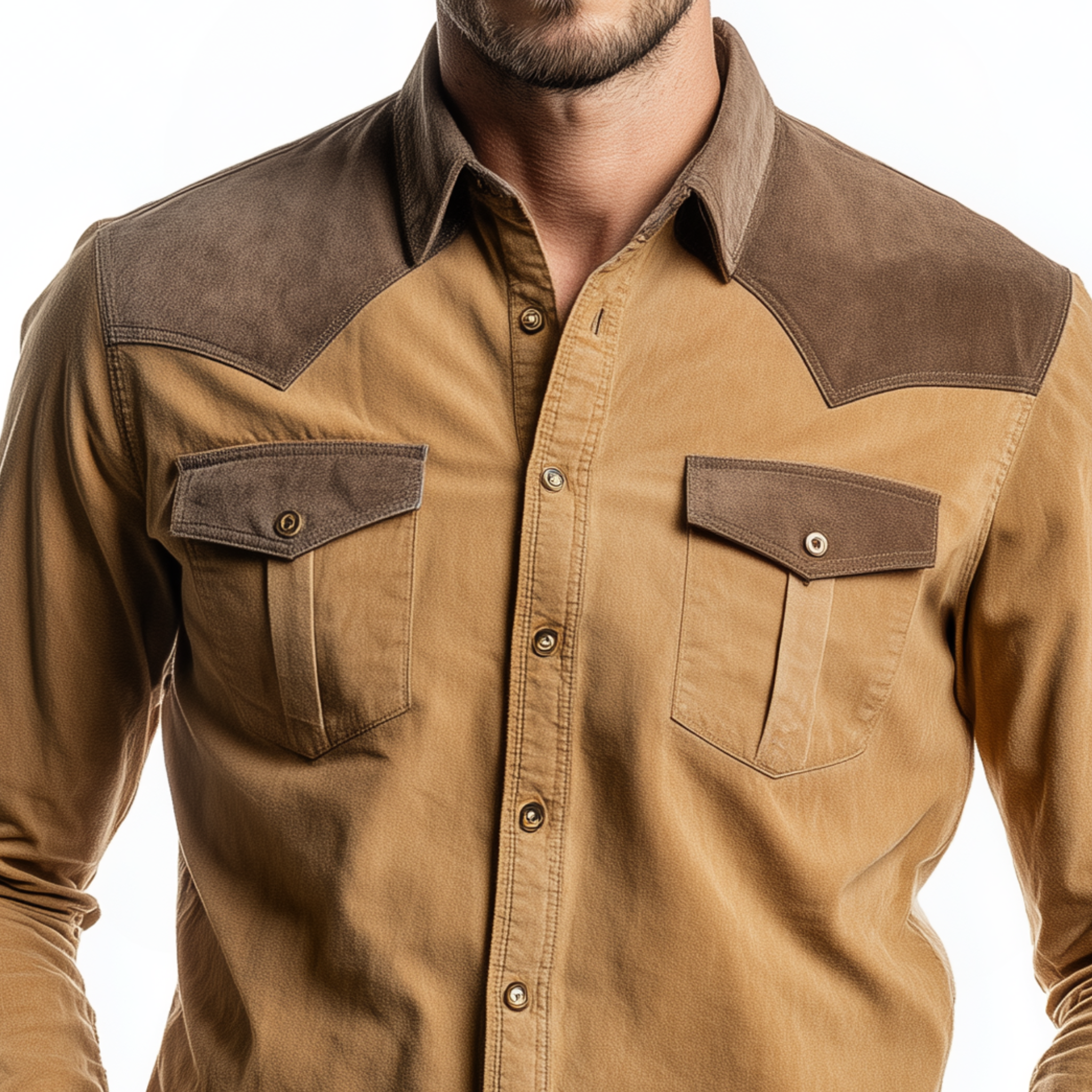 Men's Classic Casual Shoulder Panel Suede Slim Fit Cotton Blend Long Sleeve Shirt MTA2204H3K