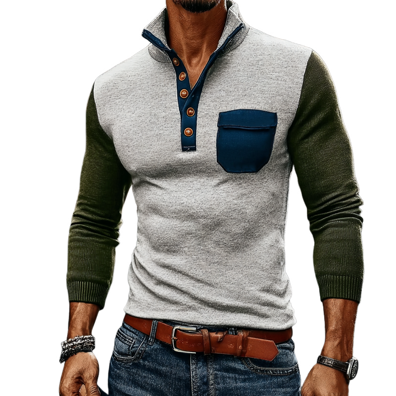 Men's Contrasting Color Casual Stand Collar Knitted Sweater MTA2237J7X