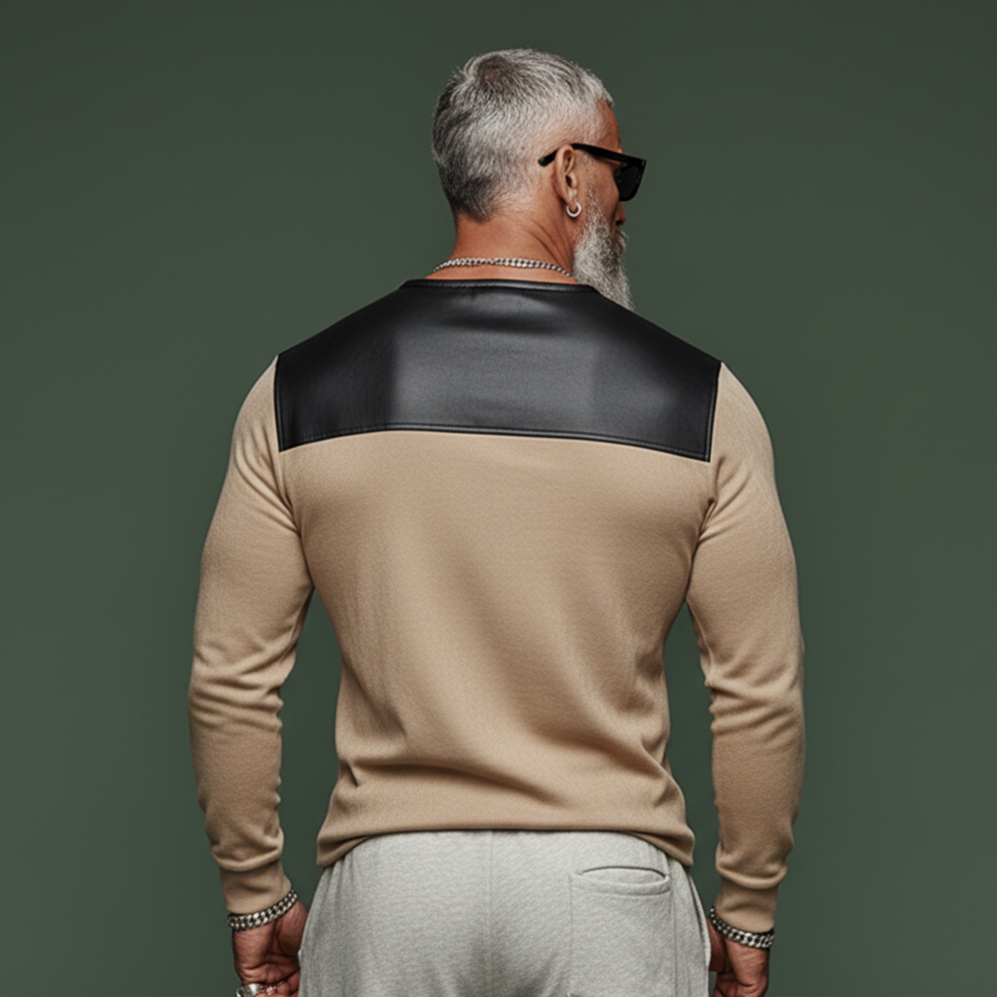 Men's Classic Casual Henley Collar PU Leather Slim Fit Faux Suede Long-Sleeve T-Shirt MTA0383K4K