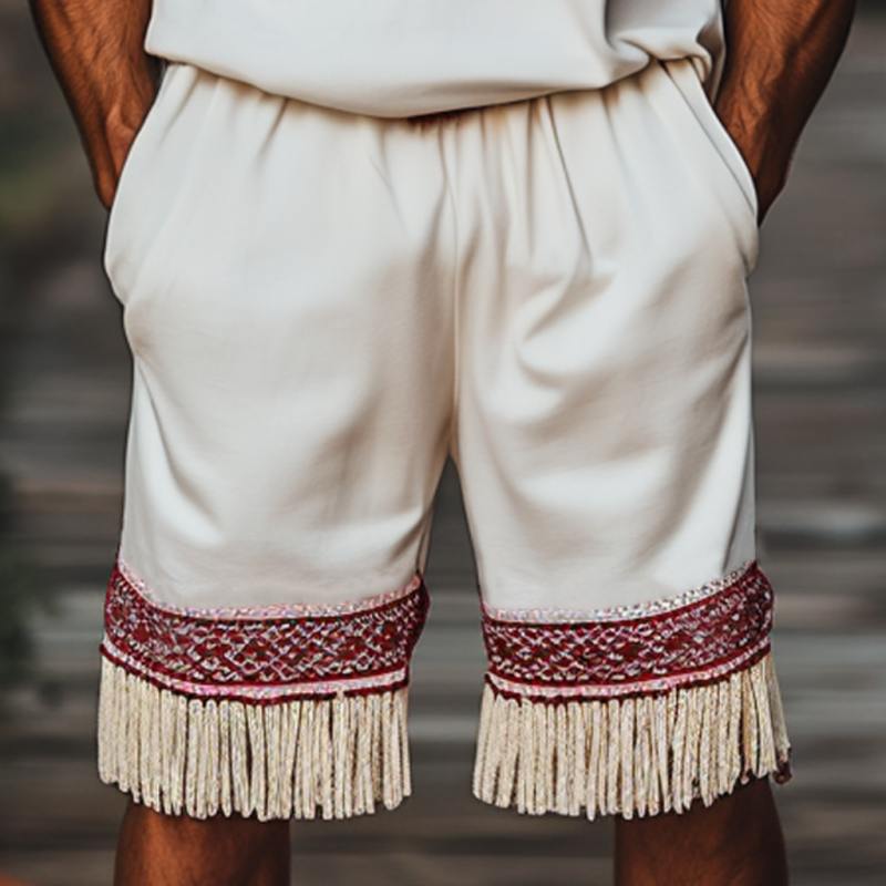 Herreshorts med elastisk midje og broderte dusker i bohemsk bomull MTA2929E6M