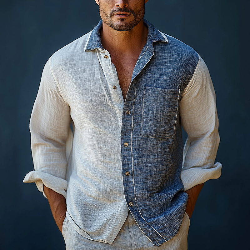 Men's Summer Fashion Cotton And Linen Long Sleeve Shirt MTA2513G6P