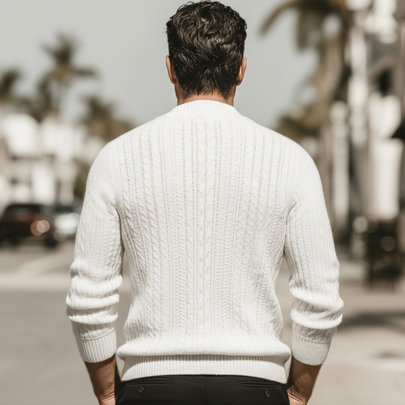 Men's Classic Knit Jacquard Three-button Henley Neck Slim-fit Sweater MTA3098K5U