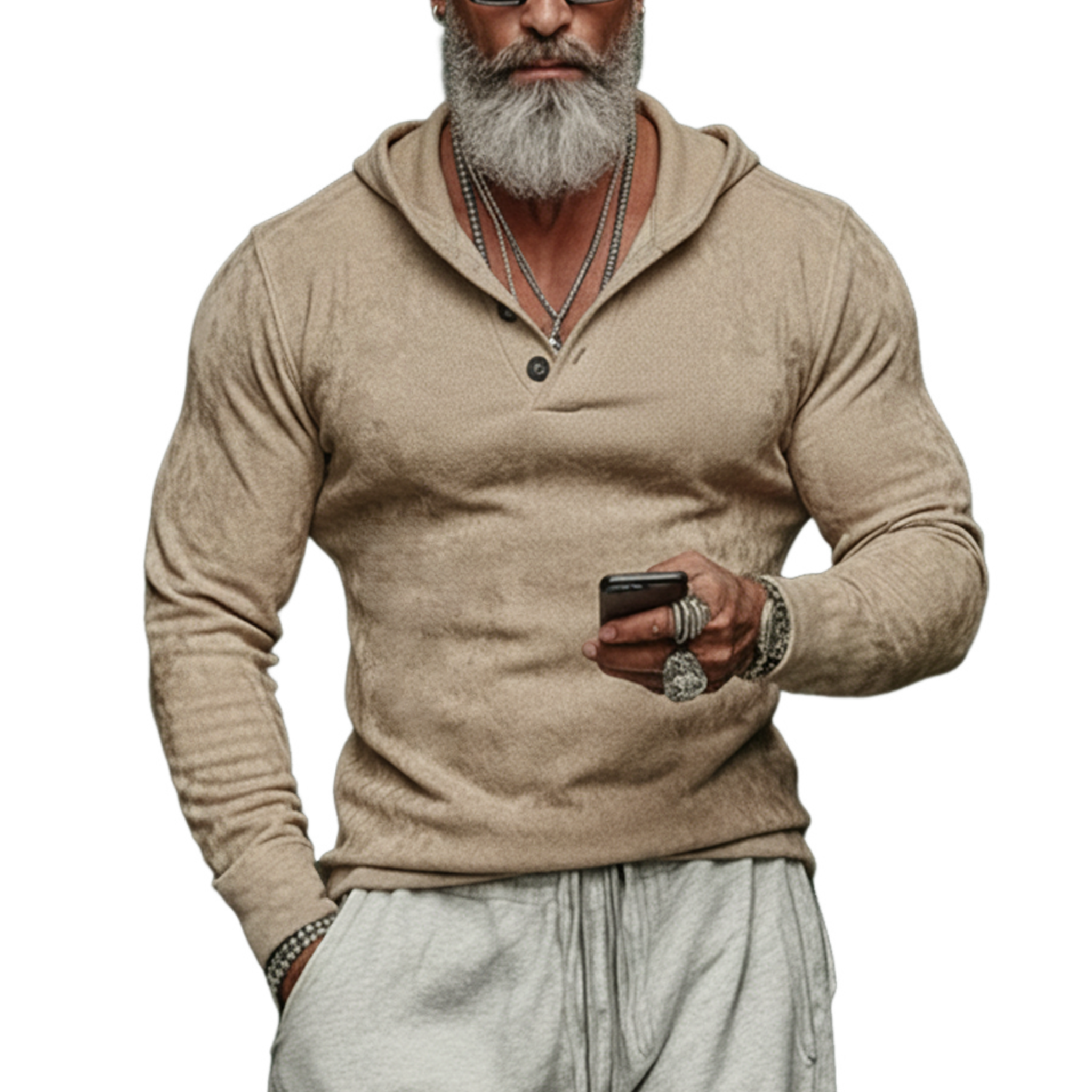 Men's Classic Casual Faux Suede Hooded Henley Neck Long-sleeved T-shirt MTZ0443A2K