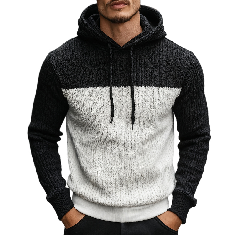Men's Retro Casual Knitted Color Block Hooded Sweater MTA1850K9TO
