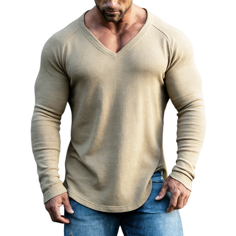 Men's Retro Casual V-Neck Long-Sleeve T-Shirt MTZ0627B6TO