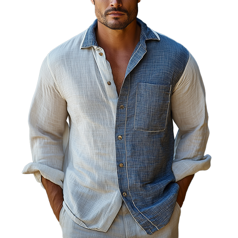 Men's Summer Fashion Cotton And Linen Long Sleeve Shirt MTA2513G6P