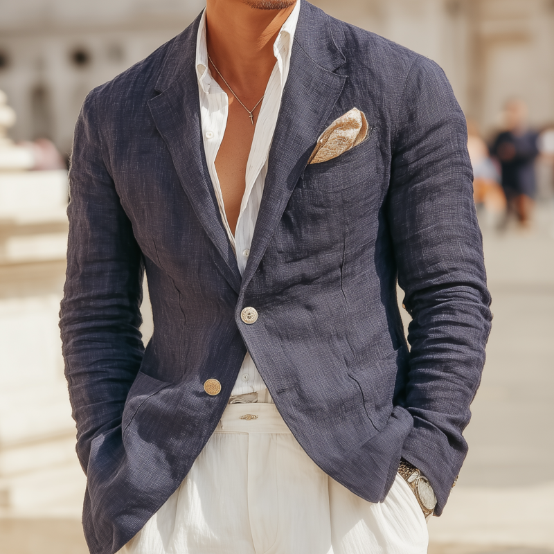 Men's Casual Solid Color Breathable Linen Notch Lapel Single-breasted Slim-fit Blazer MTA1748G7M