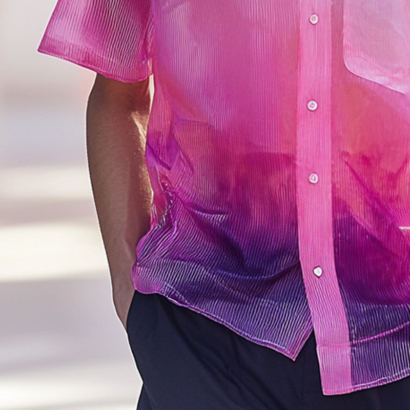 Men's Glossy Gradient Print Short-Sleeved Shirt MTA0625F6X