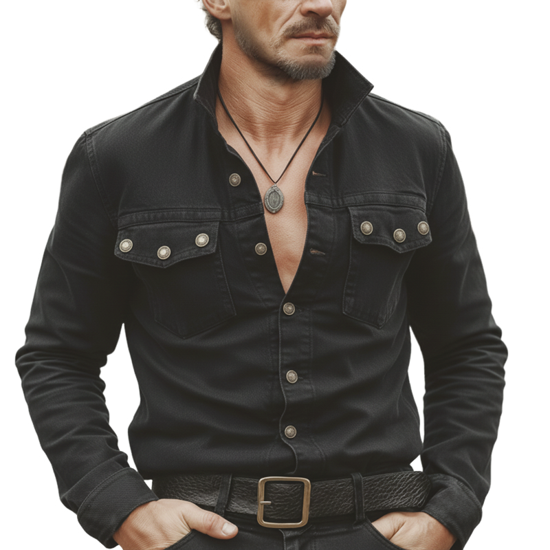 Men's Vintage Multi-button Cotton Lapel Long-sleeved Shirt MTA3080L7U