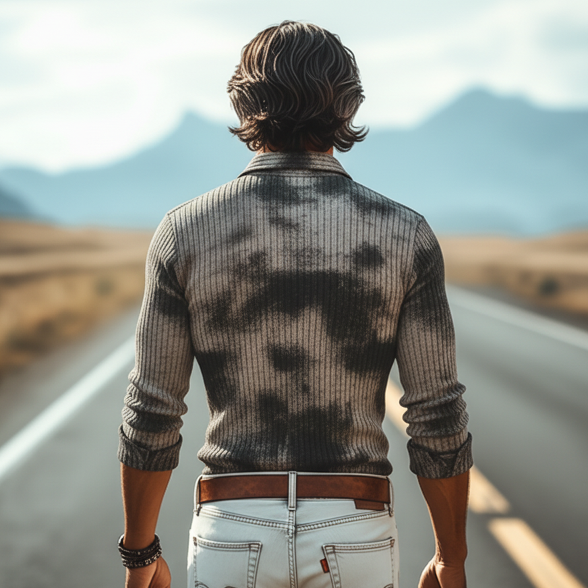 Men's Classic Retro Western Style Printed Ribbed Slim-fit Long-sleeved Shirt MTA0138L0K