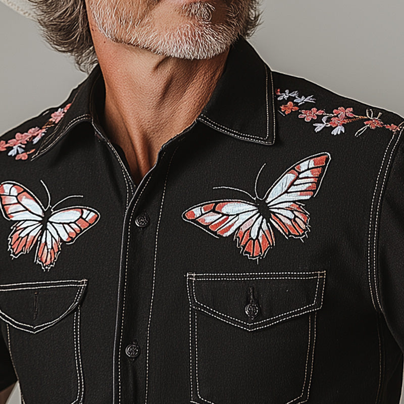 Men's Summer Western Cowboy Style Embroidered Casual Short-Sleeved Shirt MTA1470E7P
