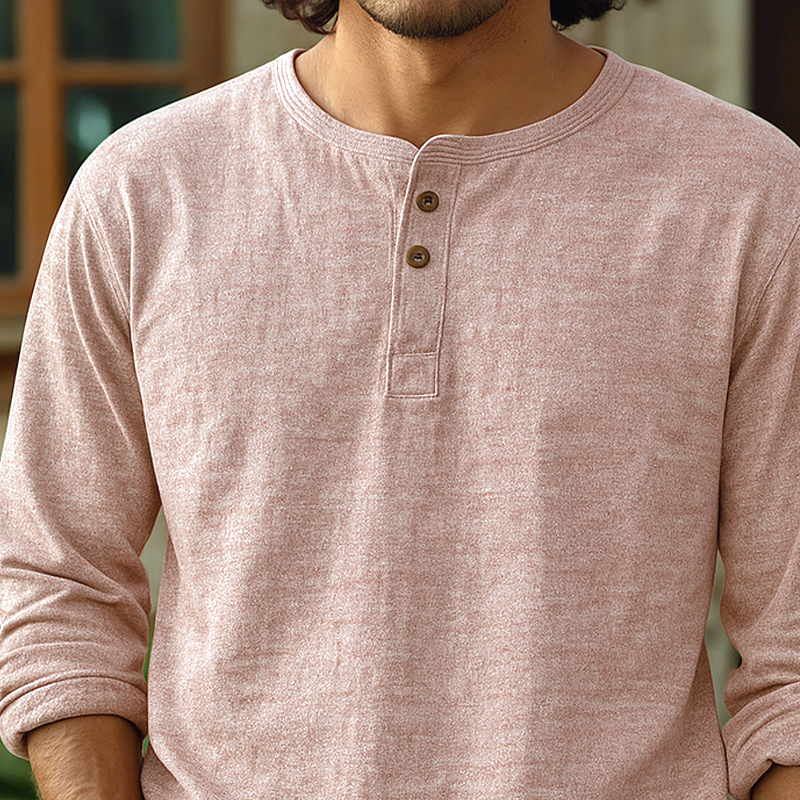 Men's Mixed Color Cotton Henley Collar Long Sleeve T-Shirt MTA1803G4Z