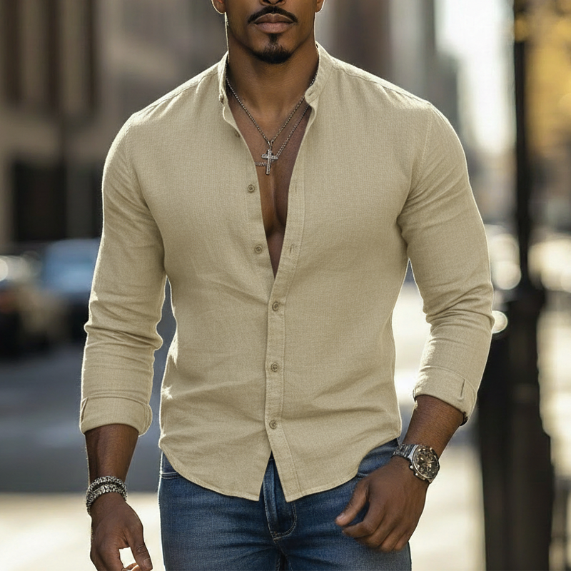 Men's Spring Fashion Simple Pure Cotton Long-sleeved Shirt MTZ2074A2P