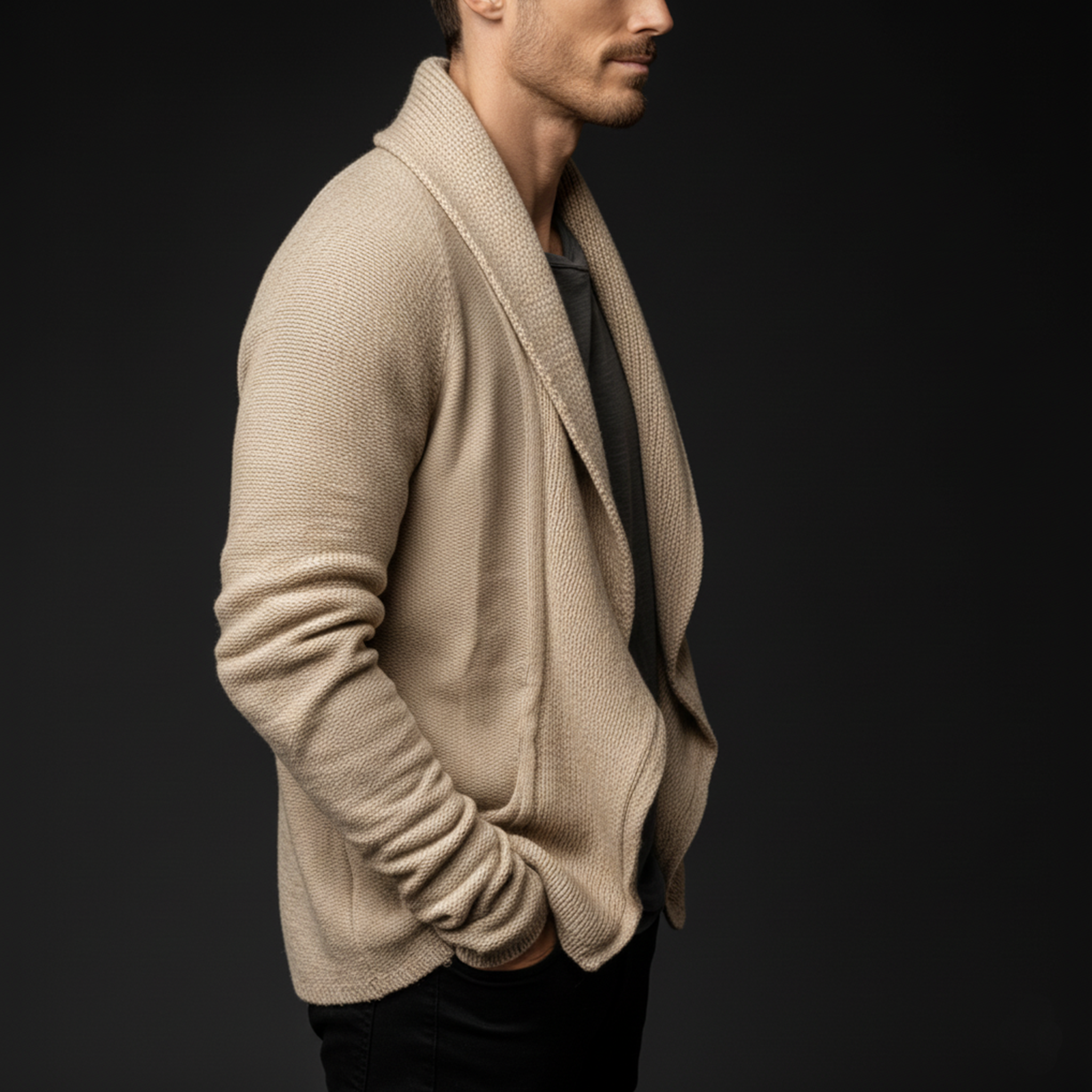 Men's Classic Casual Lapel Buttonless Knitted Cardigan MTA2732J1K