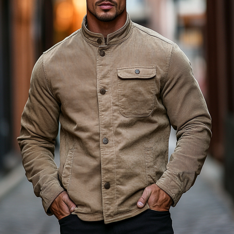 Men's Stand Collar Corduroy Single-Breasted Jacket MTA1976H3X