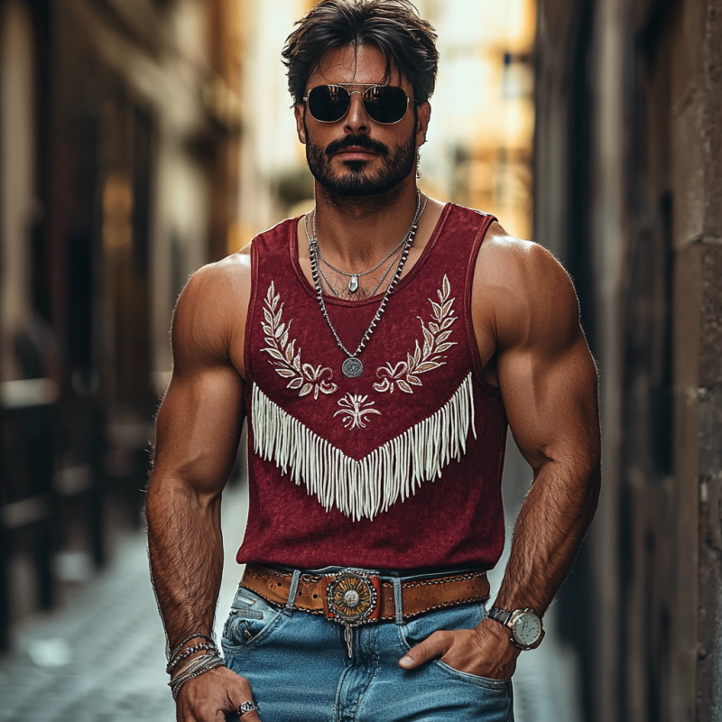 Herre casual bomull rund hals blomsterbroderi dusk lappeteppe slim fit tanktopp MTA2186E4M