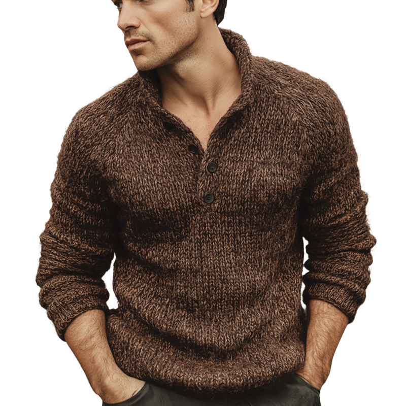 Men's Classic Button-up Stand-collar Casual Knitted Sweater MTA2706K1U
