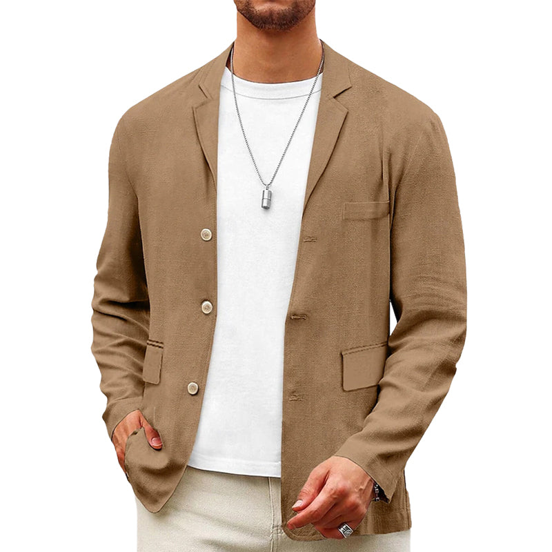 Men's Solid Color Cotton And Linen Single-Breasted Blazer MTA0316F4X