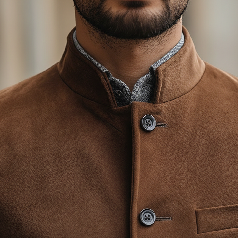 Men's Retro Faux Suede Stand Collar Button Jacket MTA1208L6P