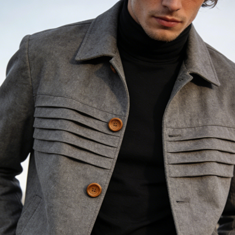 Men's Retro Casual Pleated Lapel Button Jacket MTA1116L2TO