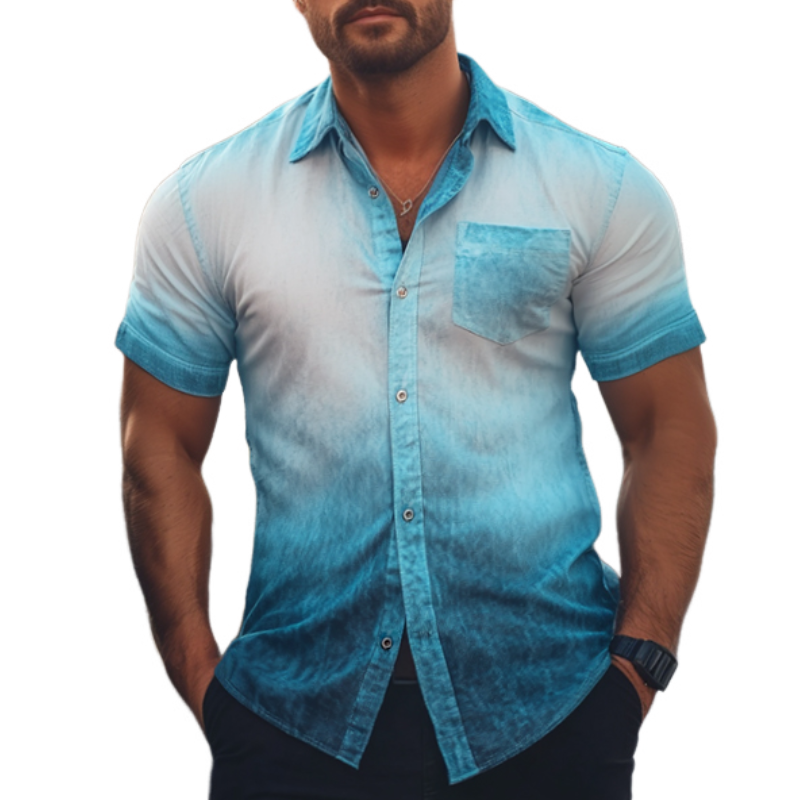 Men's Retro Casual Gradient Lapel Short Sleeve Shirt MTA2189E2TO