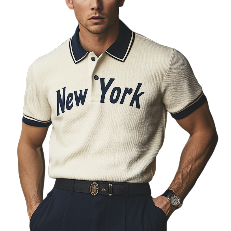 Herre klassisk sommer-T-skjorte med strikket «New York»-logo MTA1134F3U