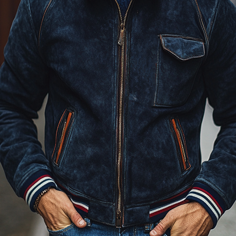 Men's Vintage Slim Fit Faux Suede Lapel Zip-Up Jacket MTA1390I3X