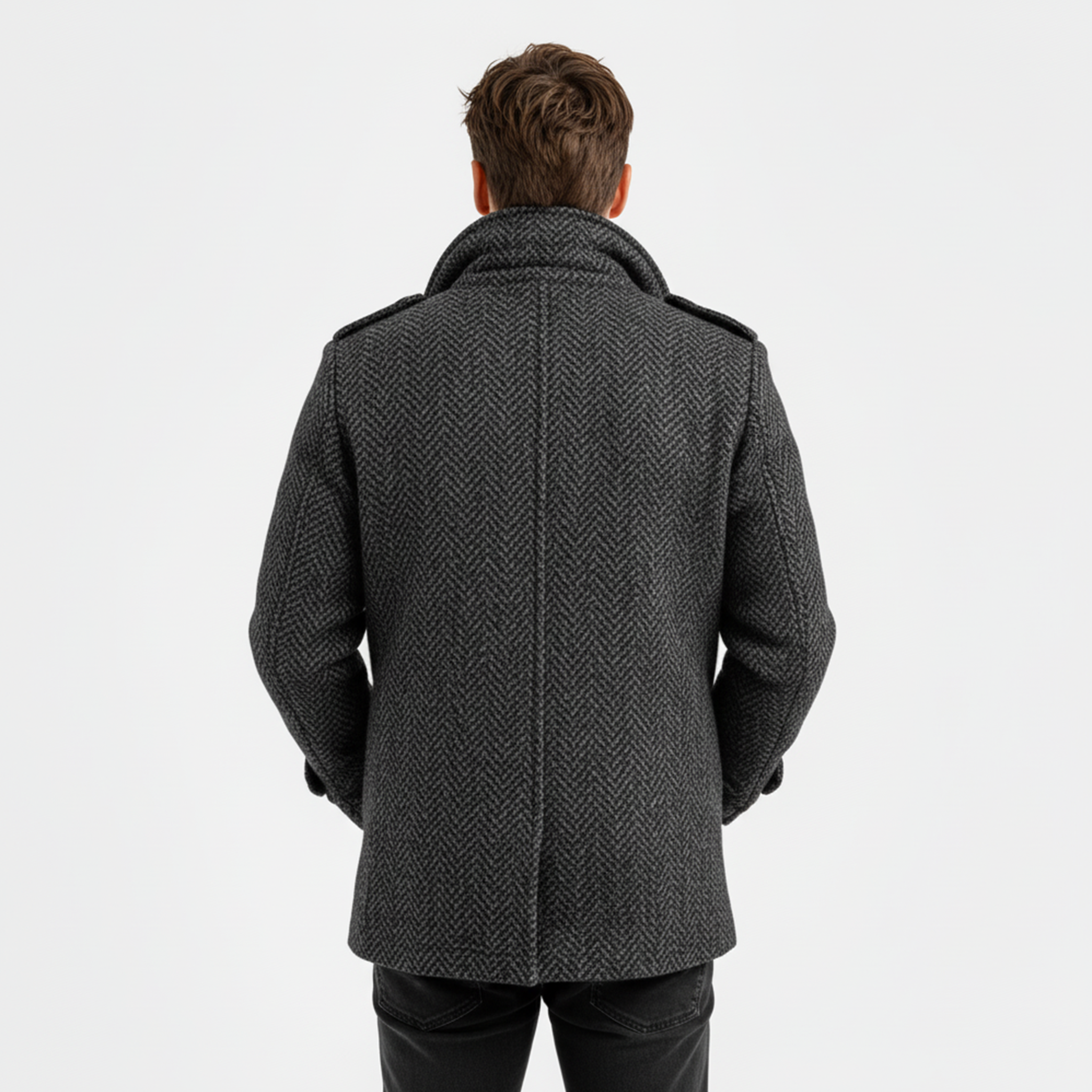 Men's Classic Light Business Lapel Double-breasted Faux Herringbone Wool Coat MTA3060I6K