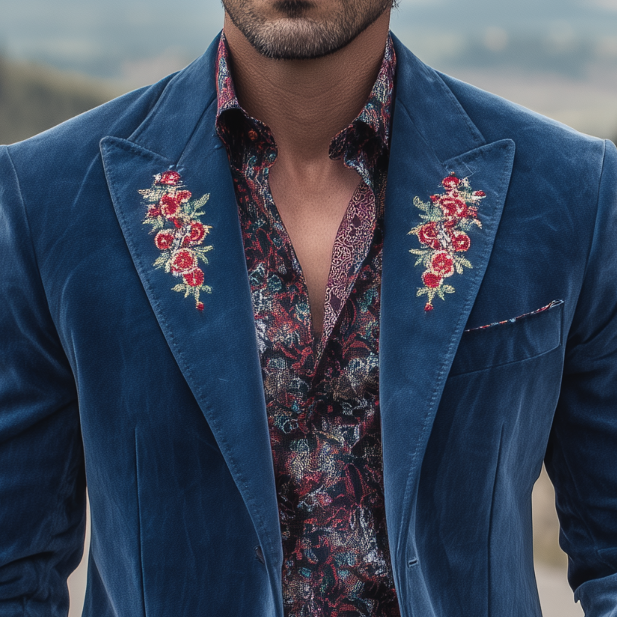 Men's Classic American Retro Western Style Embroidered Suede Single-breasted Blazer MTA1920H5K