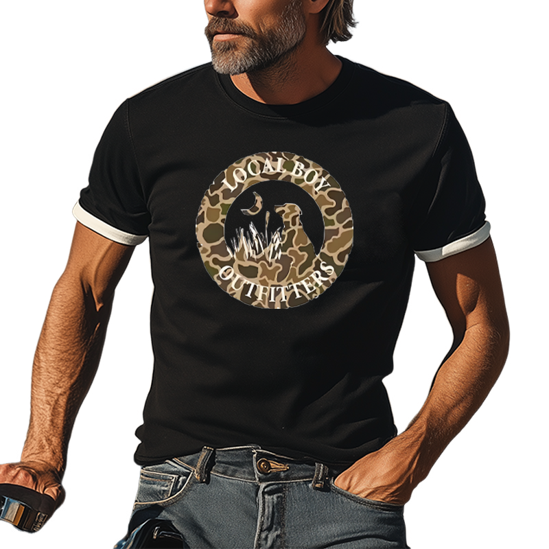 Men's Casual American Retro Western Tough Style Cotton Blend Camouflage Print Slim Fit Short-sleeved T-shirt MTA0715F9K