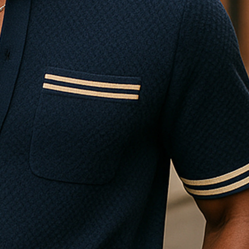 Men's Summer Breathable Textured Fabric Short-Sleeved Sports Shirt MTA2675E6P
