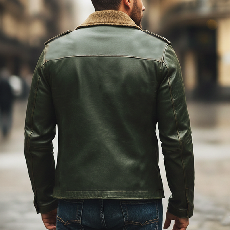 Men's Retro Snap Button Fleece Collar PU Leather Jacket MTA2947K8U