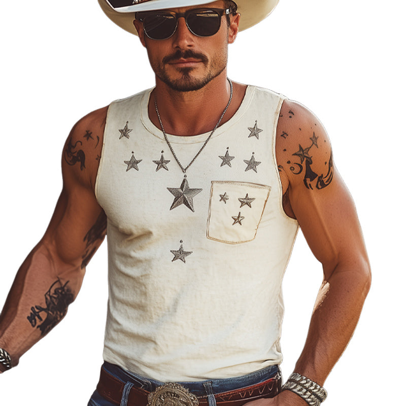 Men's Summer Star Embroidered Crew Neck Tank Top MTA2961E7U