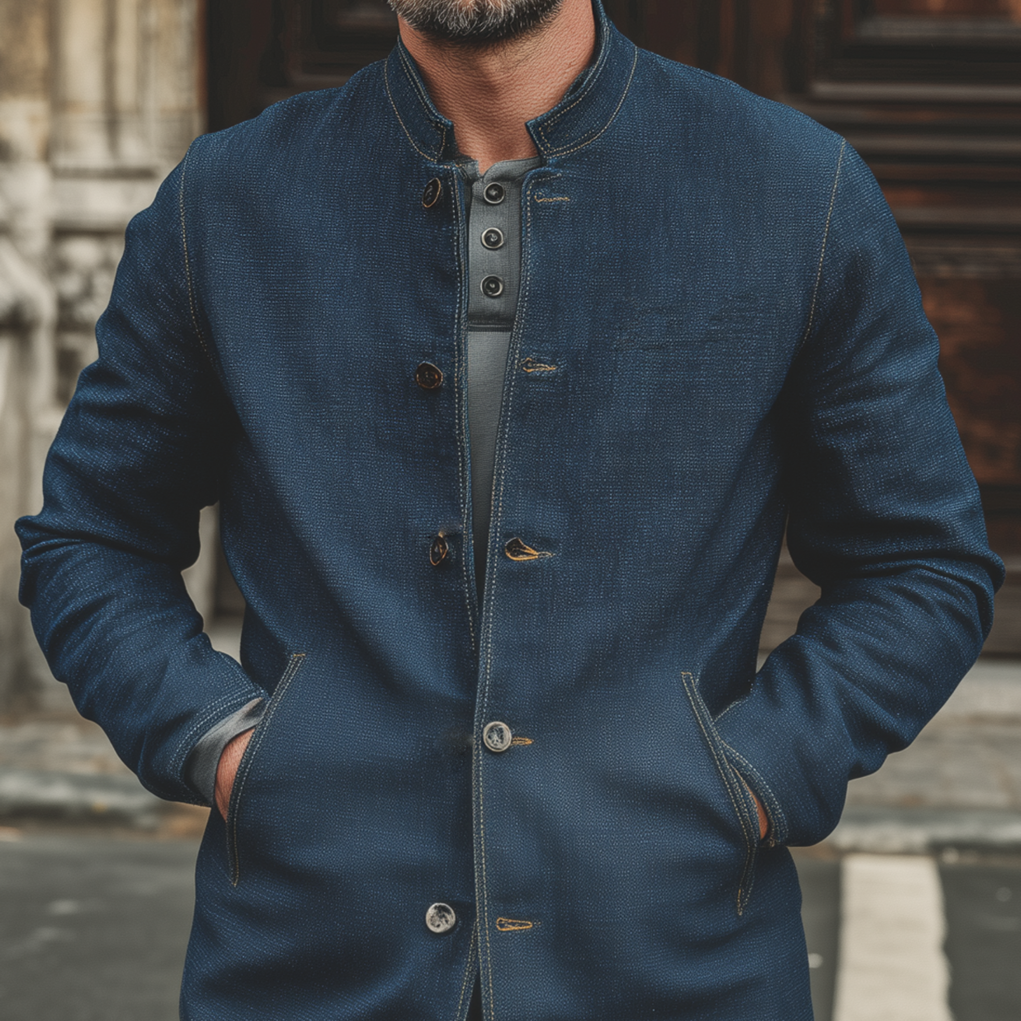 Men's Classic Retro Stand-up Collar Cotton Blend Jacket MTA2627K4K