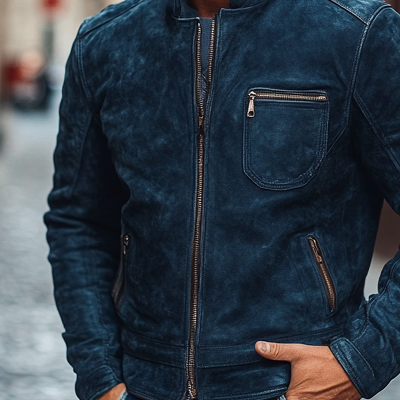 Men's Vintage Faux Suede Stand Collar Zip-Up Jacket MTA0109I0X