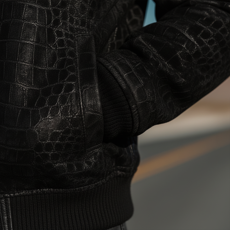 Men's Winter Fashion Mercerized Crocodile Pattern PU Leather Jacket MTA2934I7P