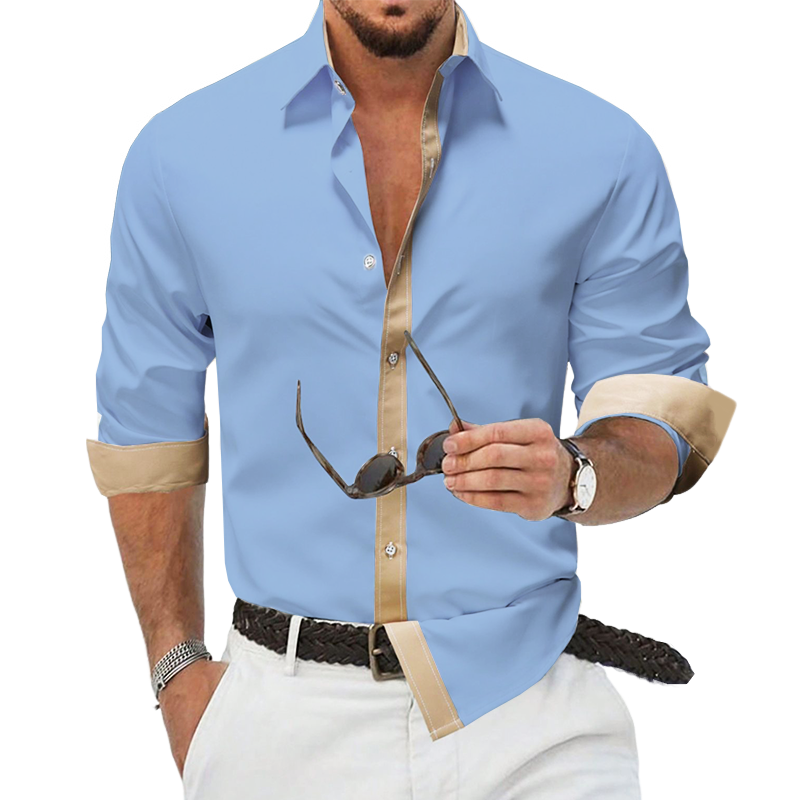 Men's Classic Business Colorblock Cotton Long Sleeve Shirt MTA2362G5U