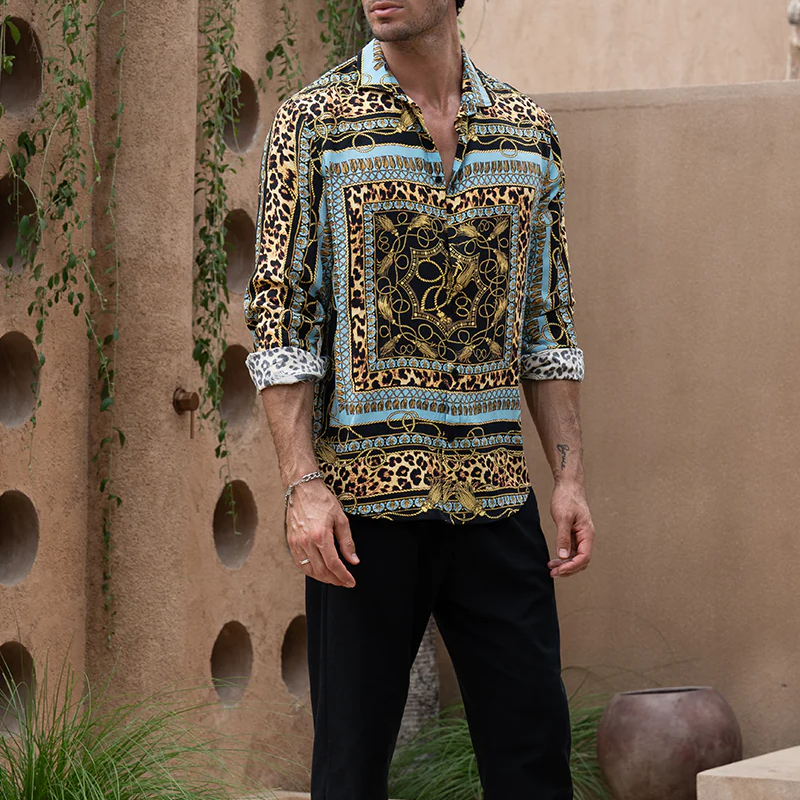 Men's Classic Vintage Cotton Blend Printed Long Sleeve Shirt MTA1454G8K