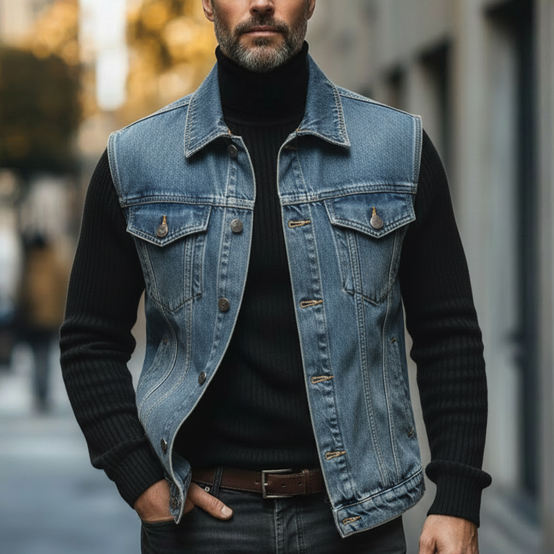 Men's Vintage Washed Denim Vest MTA1932L4P