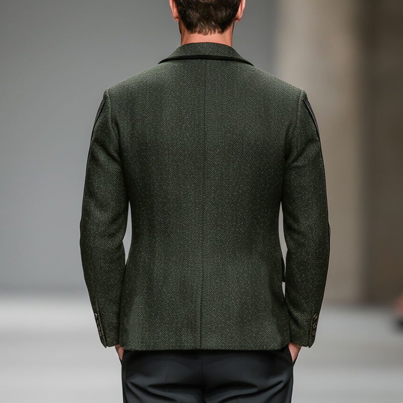 Men's Winter Fashion Contrast Edge Herringbone Faux Wool Double-breasted Jacket MTA2830I6P